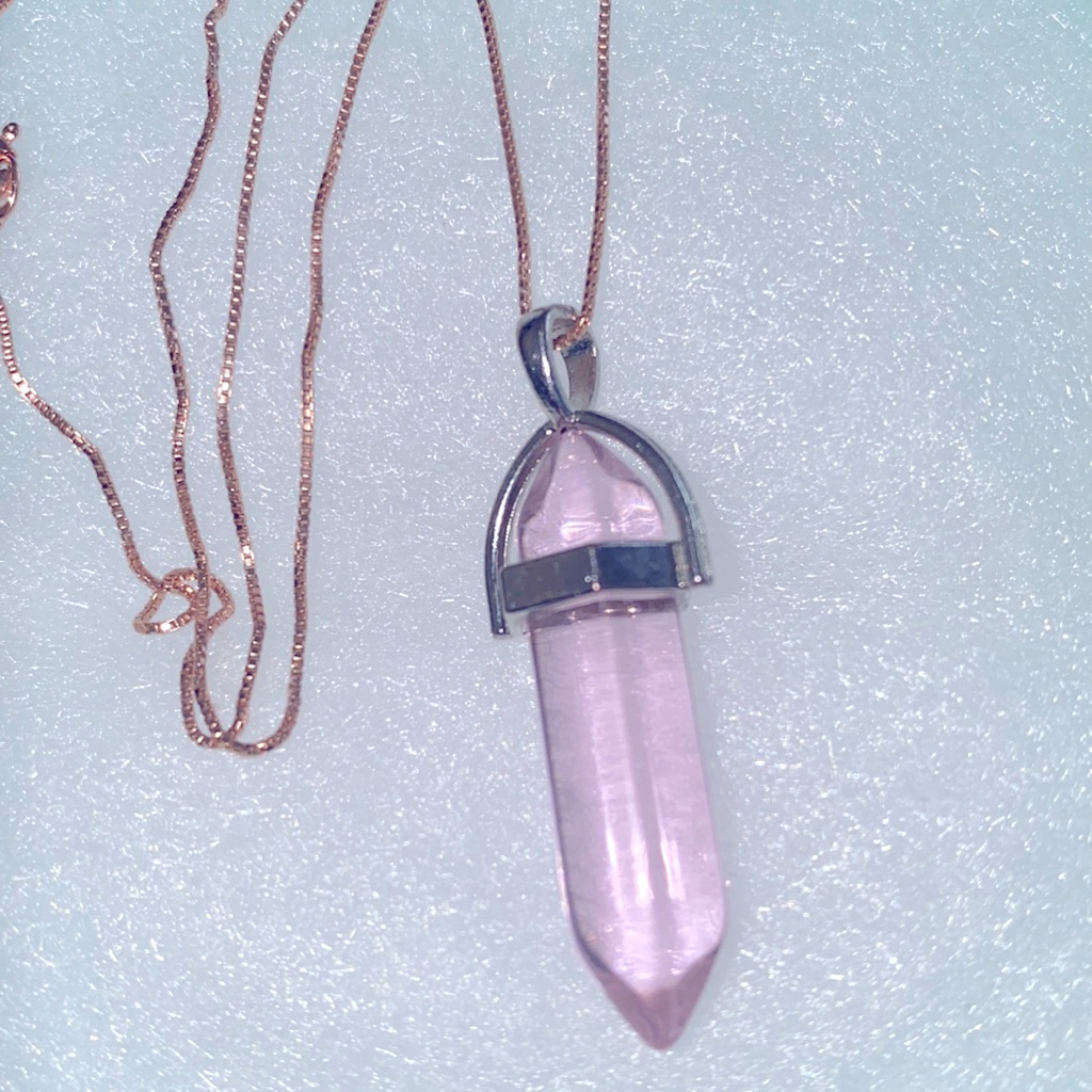 Boho Pink Quartz Rose Gold Plated Sterling Silver Necklace 16”